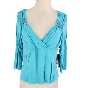 SALE Daisy Fuentes Desert Diamond Sequined Shoulder Top Aquatic Blue XL NWT!
